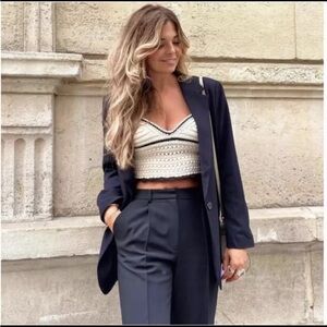 CIDER brand new woman knit crochet crop top cream and black Size S